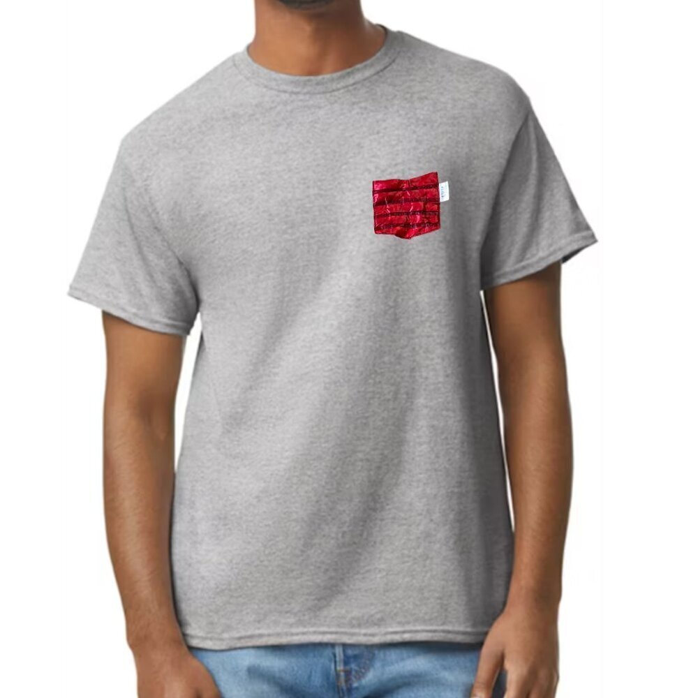 Gray Crewneck T Shirt With Red Striped Pocket DPTCO Size Medium Men's